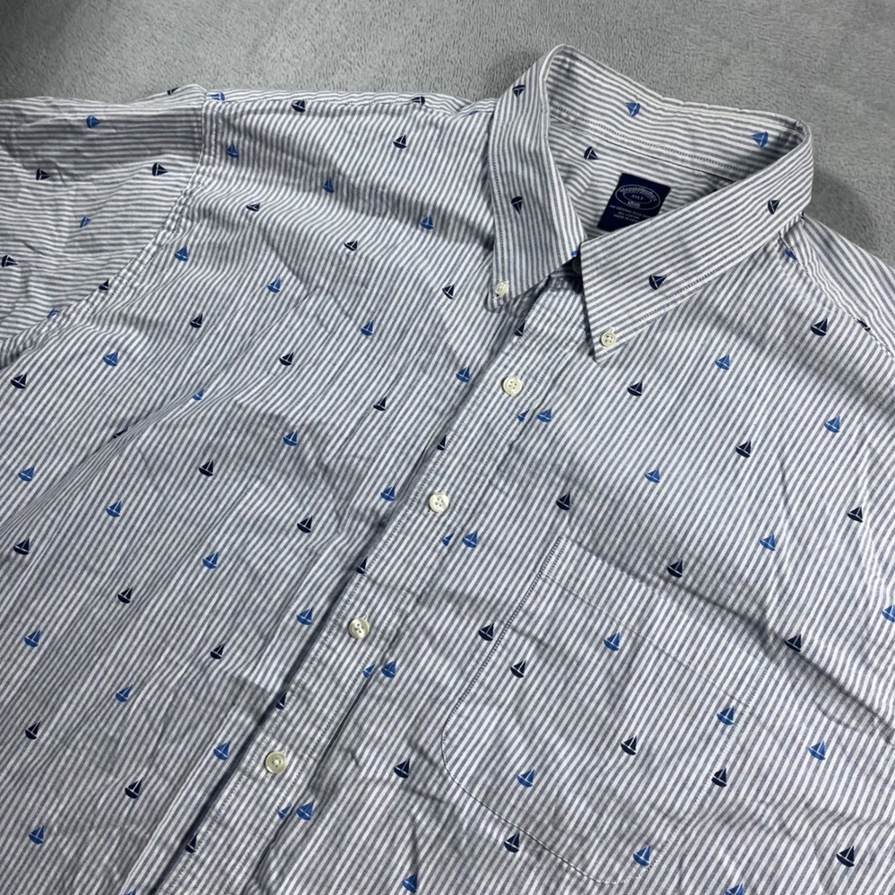 Brooks Brothers 1818 Mens 3XLT Blue Pinstripe Sailboat Short Sleeve Button Down